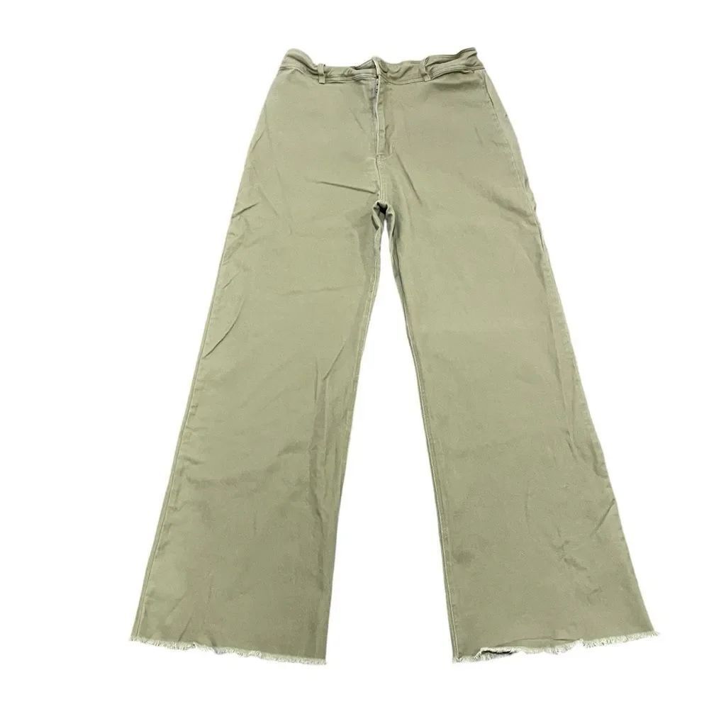Miss Love Wide Leg High Waist Stretchy Pants Olive Green Size Large - Picture 1 of 10
